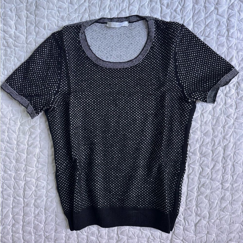 BOSS Hugo Boss Black & White Dotted Short Sleeve Knit Tee